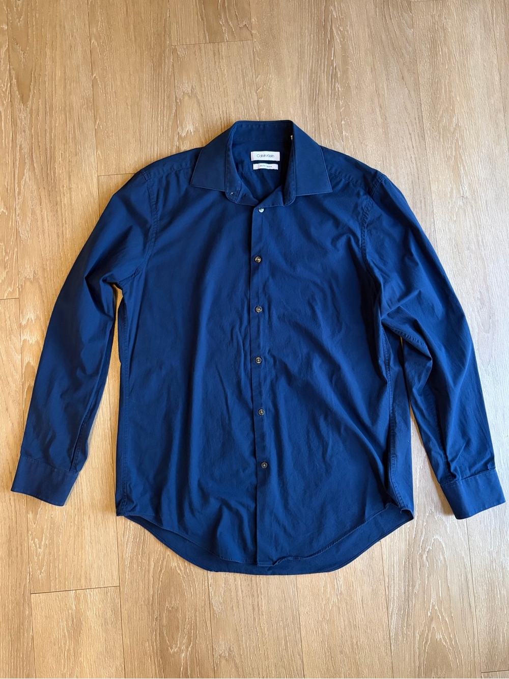 Calvin Klein Navy Blue Slim Fit Stretch Long-Sleeve Dress Shirt